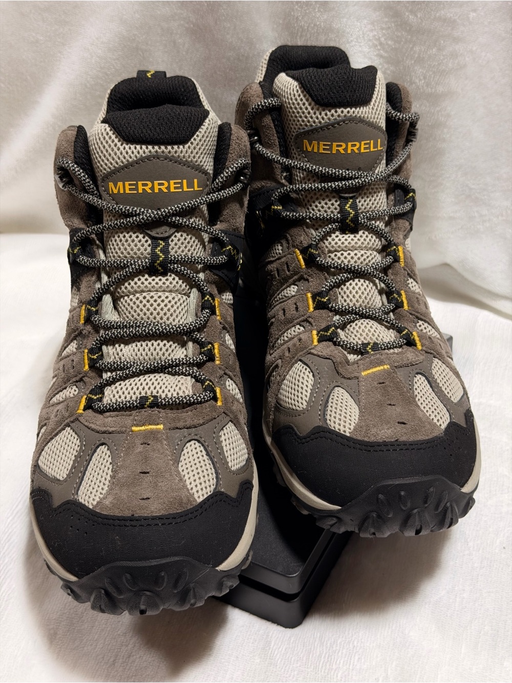 Merrell Men's Hiking Boots in Taupe, Black & Yellow Accents - Picture 6 of 13